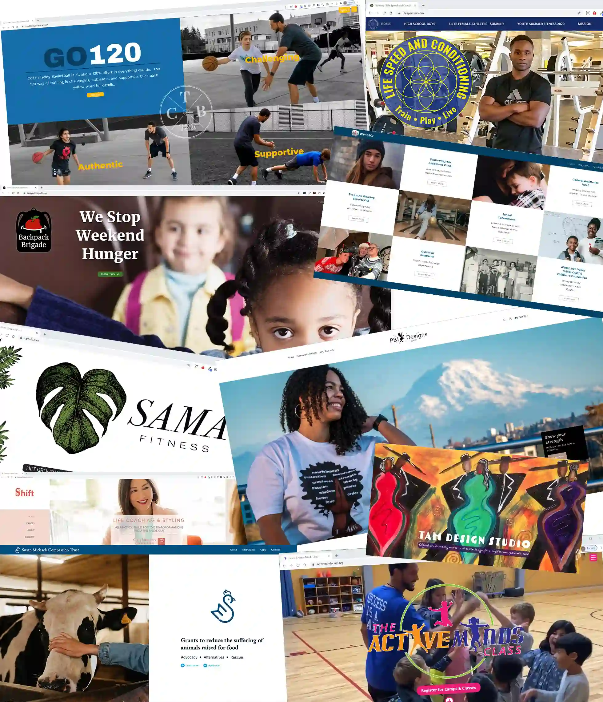 A collage of website pages